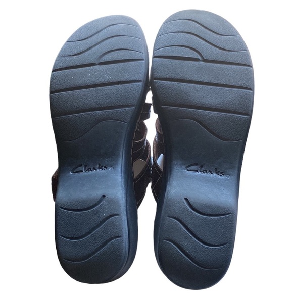 CLARKS COMFORT LEATHER COLLECTION SLIP-ONS BROWN 2” Heel Leather Flower … - Picture 4 of 13